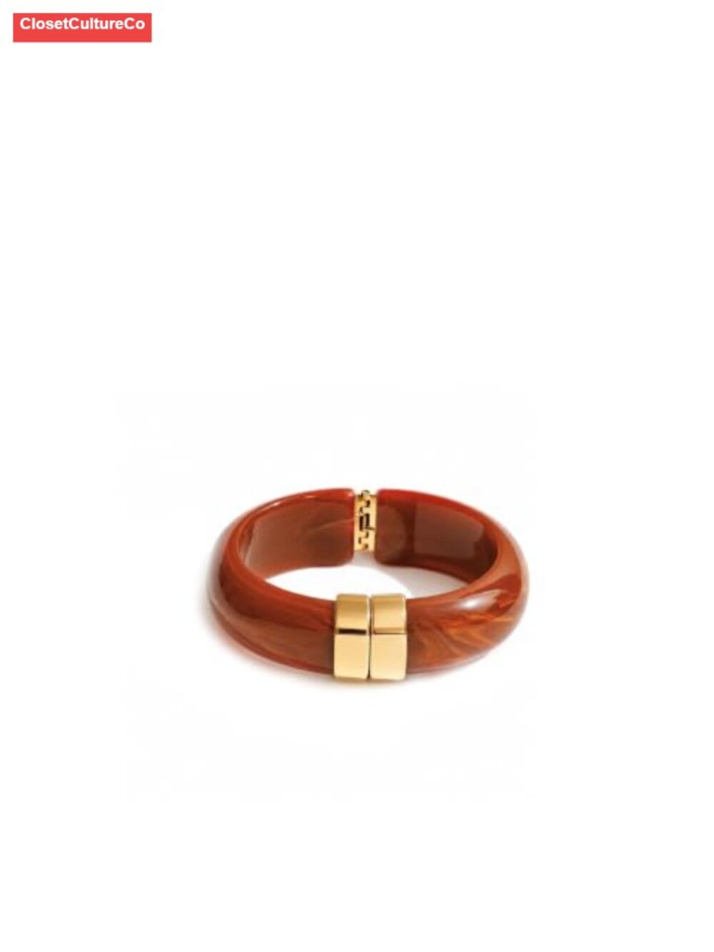 Chunky Resin Bangle Bracelet with 18K Gold Plated Accents, Vintage Style